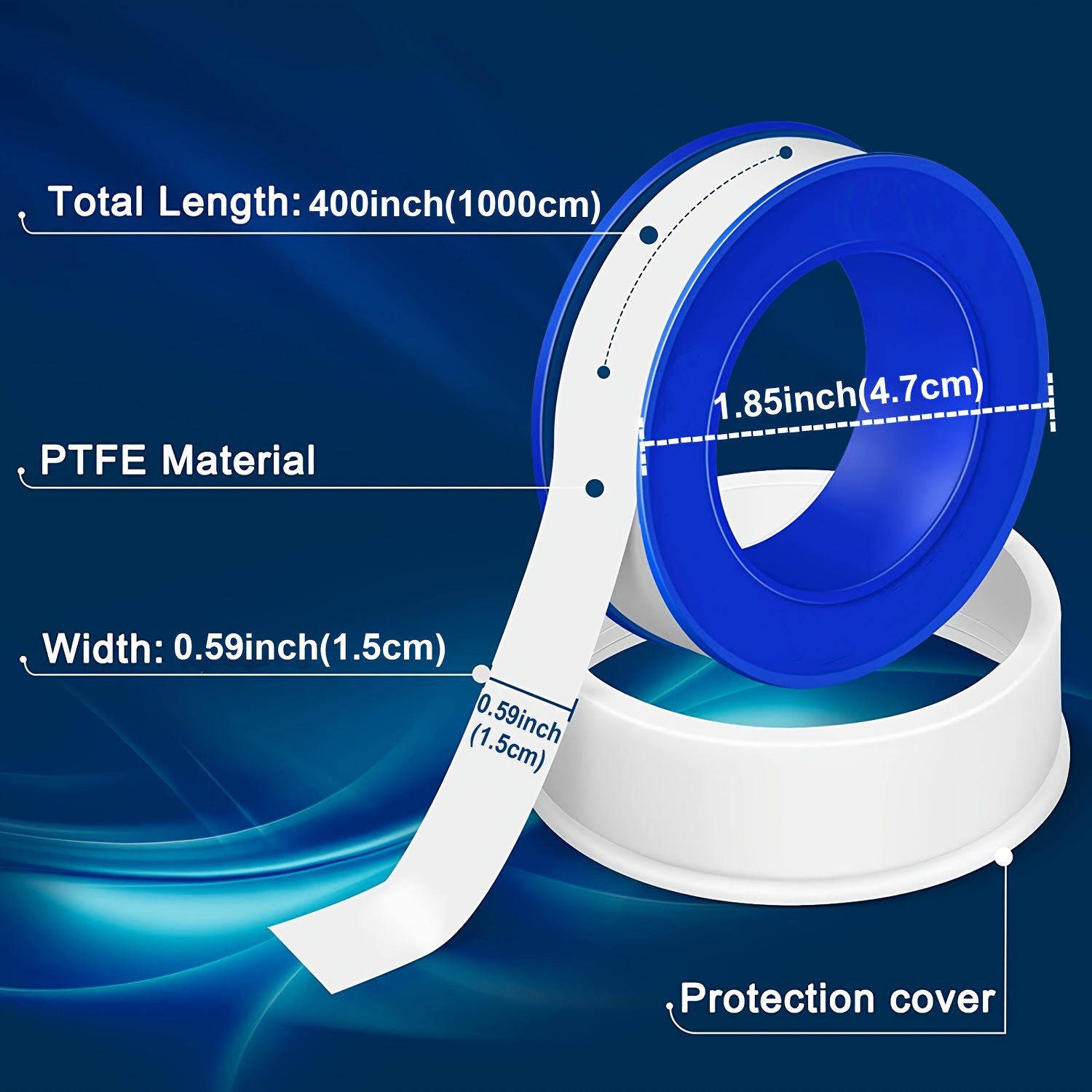 Cinta selladora industrial de PTFE, cinta de sellado de hilo blanco, cinta  de teflón de fontanería para cabezal de ducha e hilo de tubería de 0.472 in