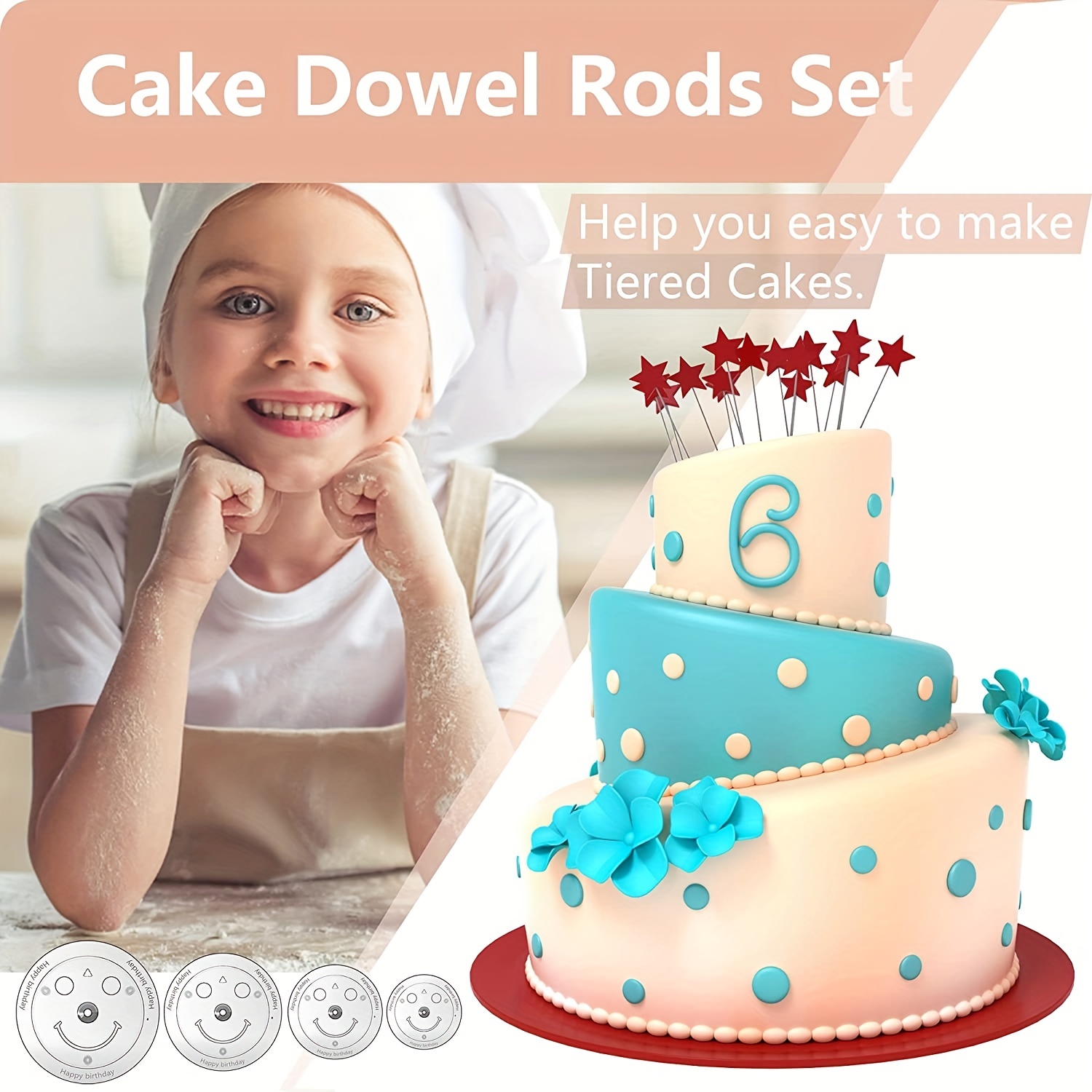 Multi-Layer Cake Tier Support Cake Dowel Rod Set 3Pcs Sticks