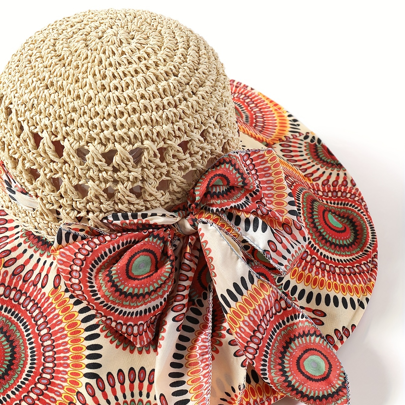 Hollow Crochet Boho Sun Hat Wide Brim Bowknot Travel Beach - Temu