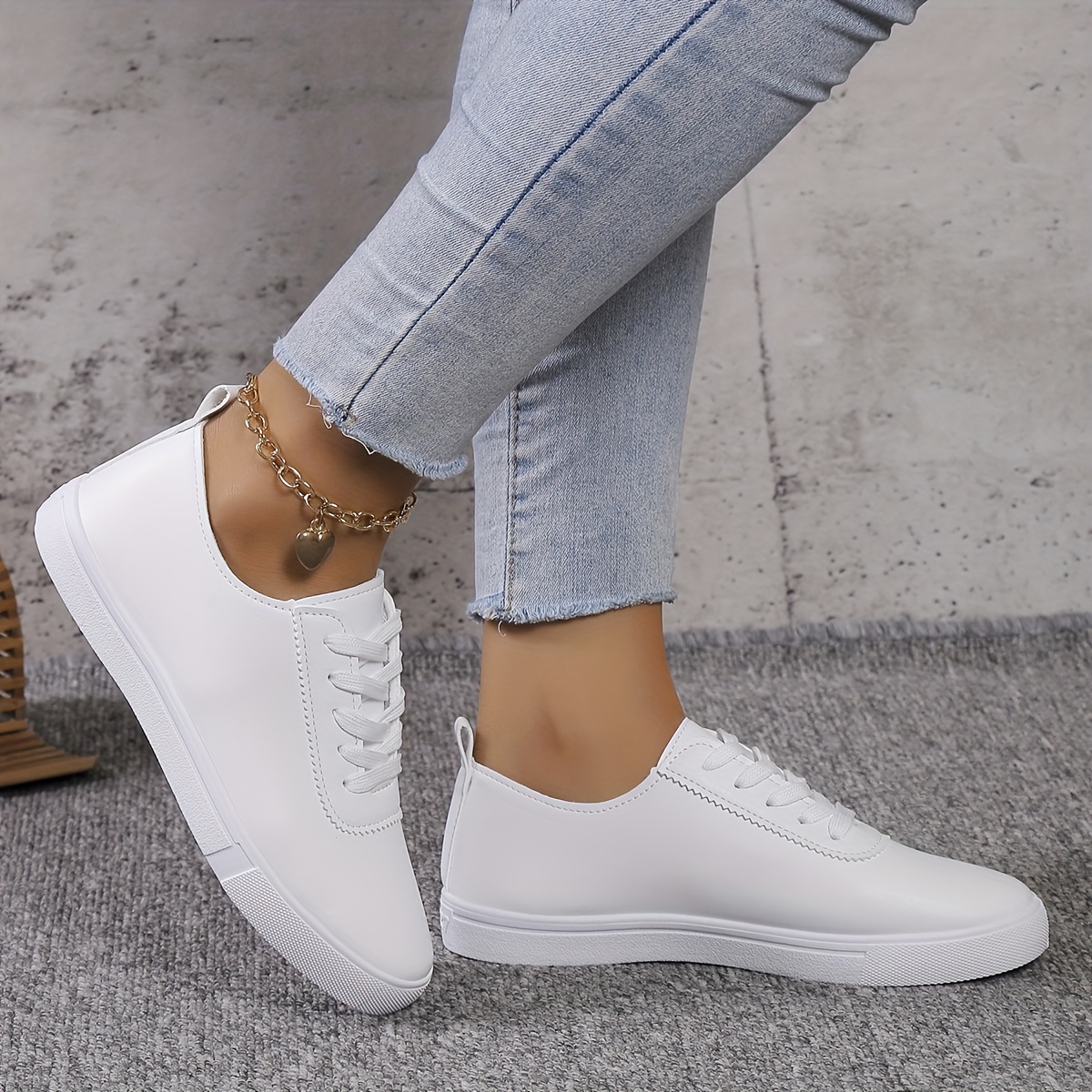 Look De Moda: Zapatos Planos De Skate Para Mujer, Tenis Blancos Con  Cordones, Zapatillas Deportivas Informales Para Caminar