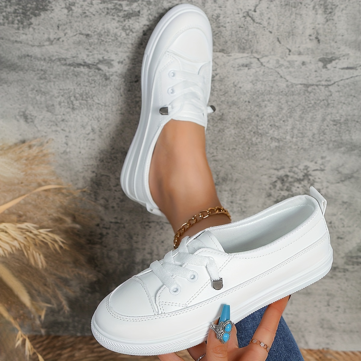 White Leather Sneakers - Temu