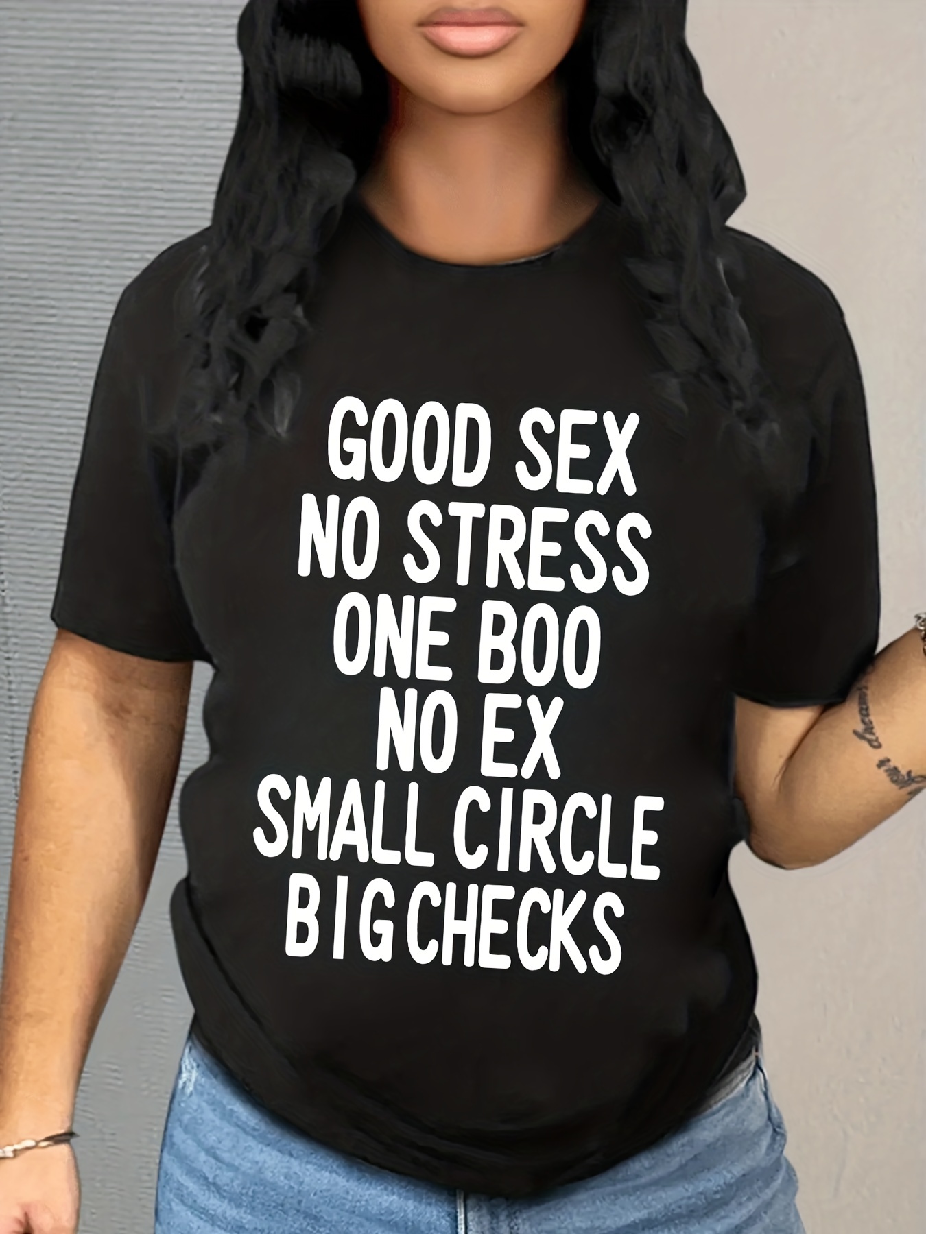 Good Sex No Stress Shirt On Back One Boo No Ex Small Circle Big Checks  Unisex Fit