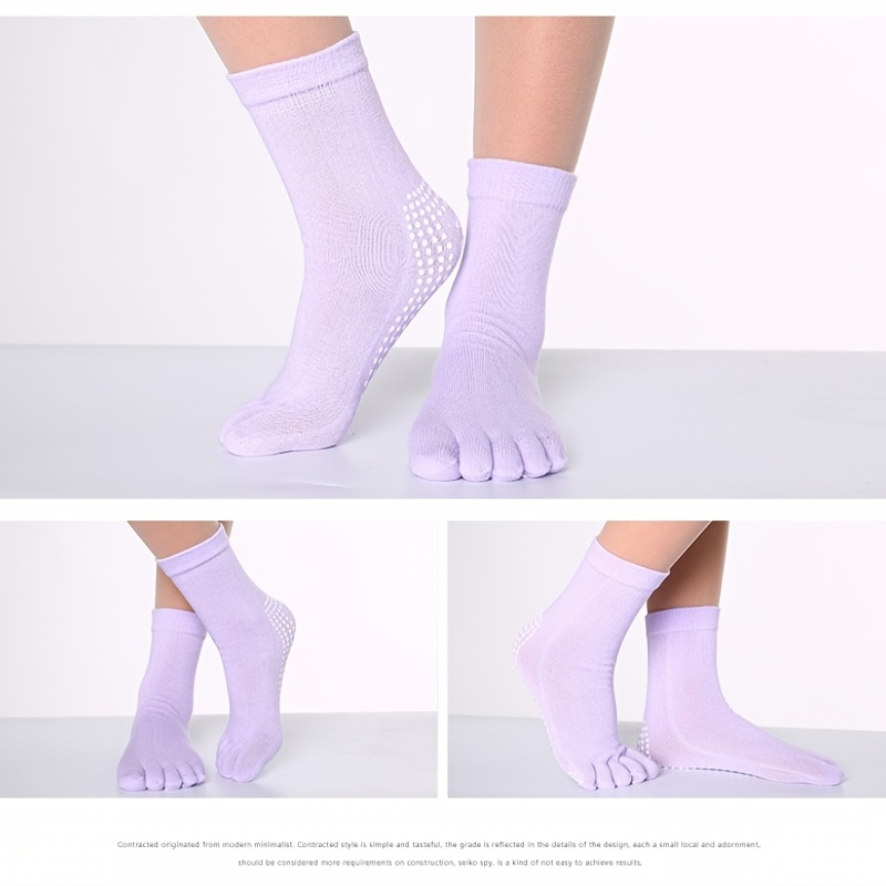 Rainbow Color Non slip Towel Bottom Yoga Socks Cozy 5 Toes - Temu Canada