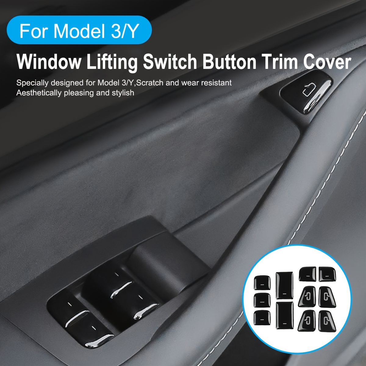 11 Pcs Interior Door Armrest Window Lifting Switch Button Trim Cover Stickers For Tesla Model Y Model 3