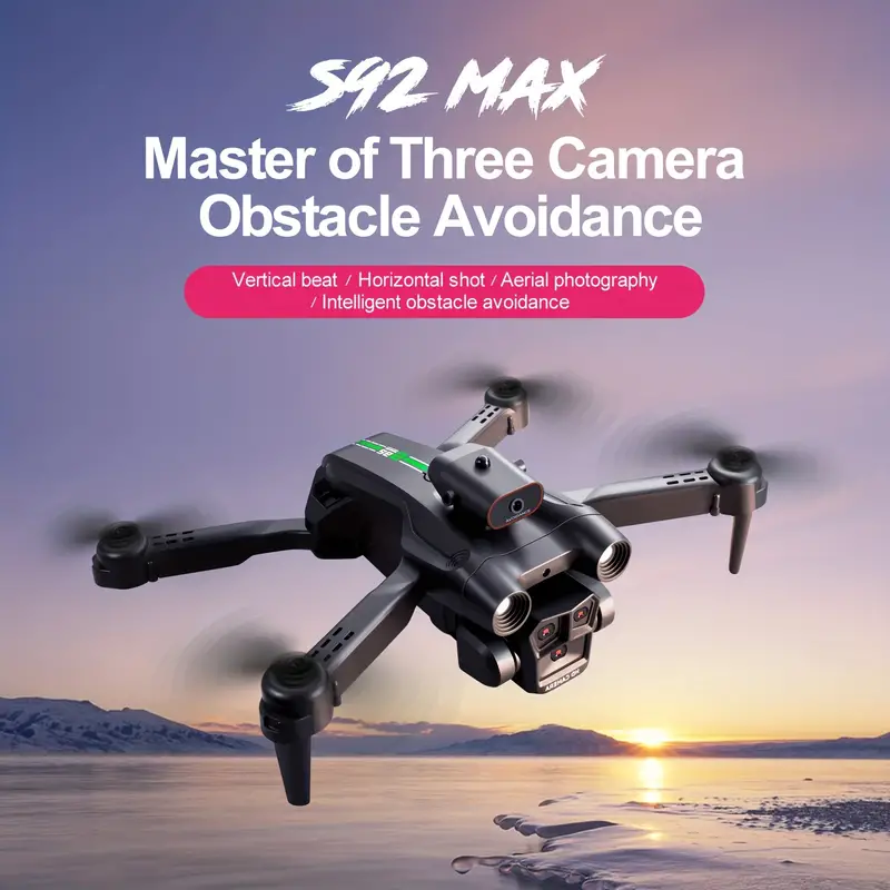 s92 remote control hd triple camera drone with dual batteries optical flow positioning headless mode wifi real time transmission smart obstacle avoidance christmas halloween thanksgiving gifts details 0