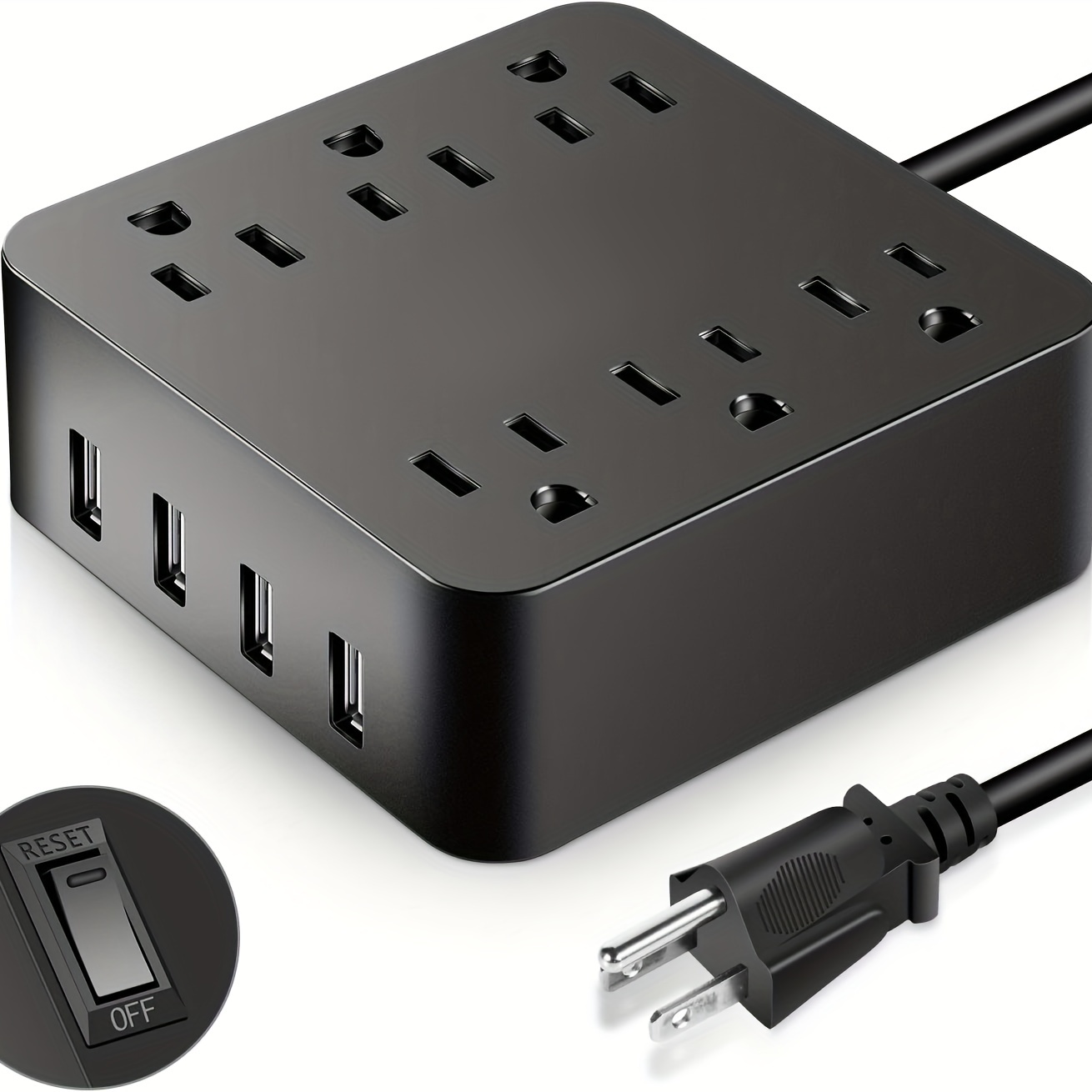Regleta de alimentación con 4 tomas, 3 puertos USB, cable de extensión BEVA  Cube, estación de carga de escritorio pequeña con cable de alimentación de