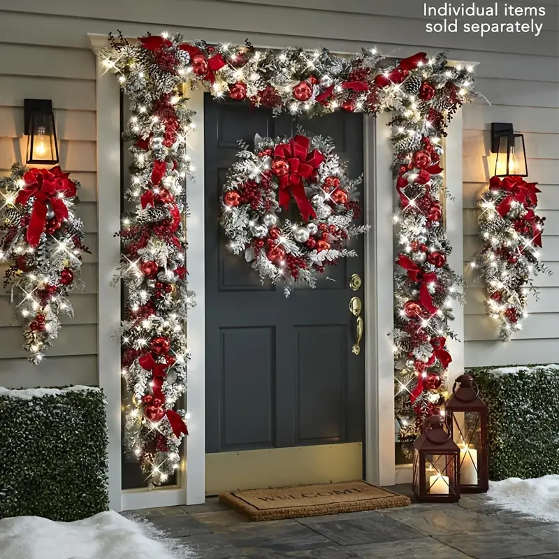 Christmas Flocking Wreath Door Hanging Christmas Decorations - Temu
