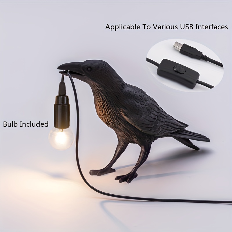 

1pc Halloween Party The Gothic Crow Lamp, Cute Black Desk Light With Usb Line, Unique Resin Table Decor, Home Decor For Living Room, Bedroom, Thanksgiving Halloween Decorations (bulb Included)