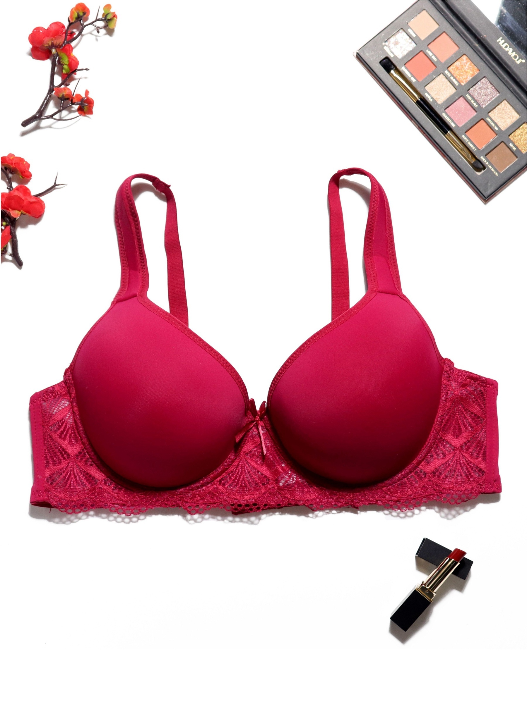 Molded Cup Bra with Lace Inset