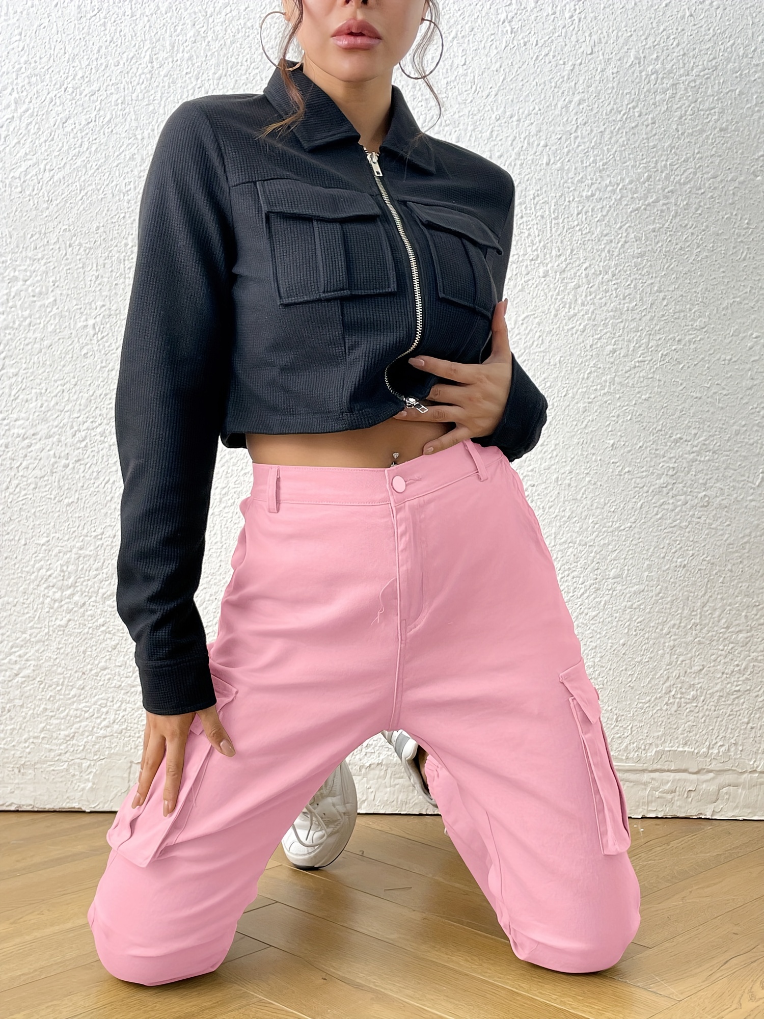 Flap Pockets Fitted Bottom Joggers Casual Sporty Pants For - Temu