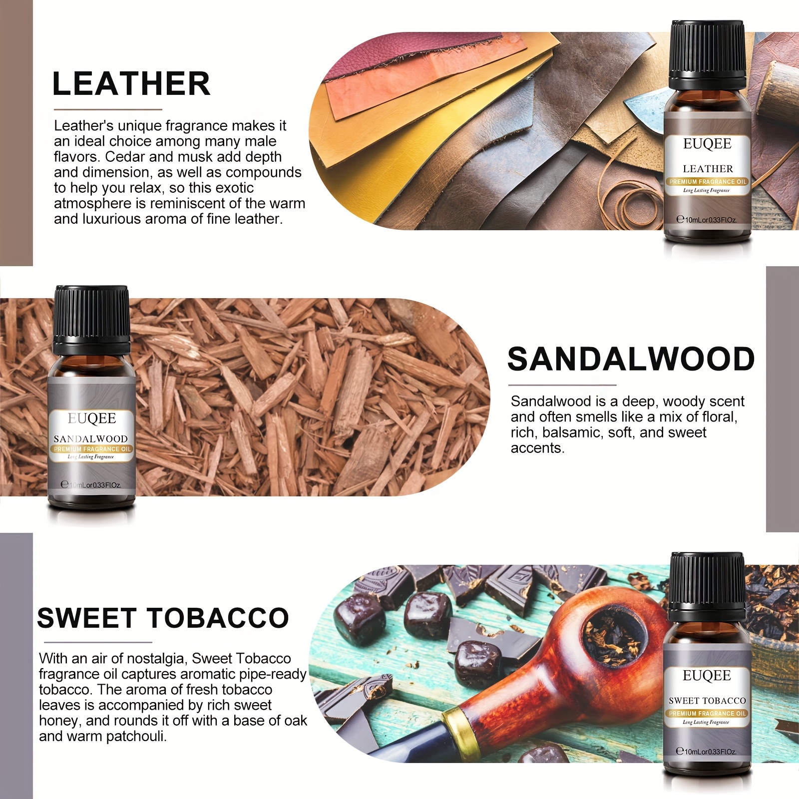 Essential Oils Set, Men Scents Fragrance Oil Aromatherapy Essential Oils  Kit for Diffuser (6x10ML) - Sandalwood, Cedar, Leather, Sweet Tobacco, Rum,  Cologne Aromatherapy Oils for Men 