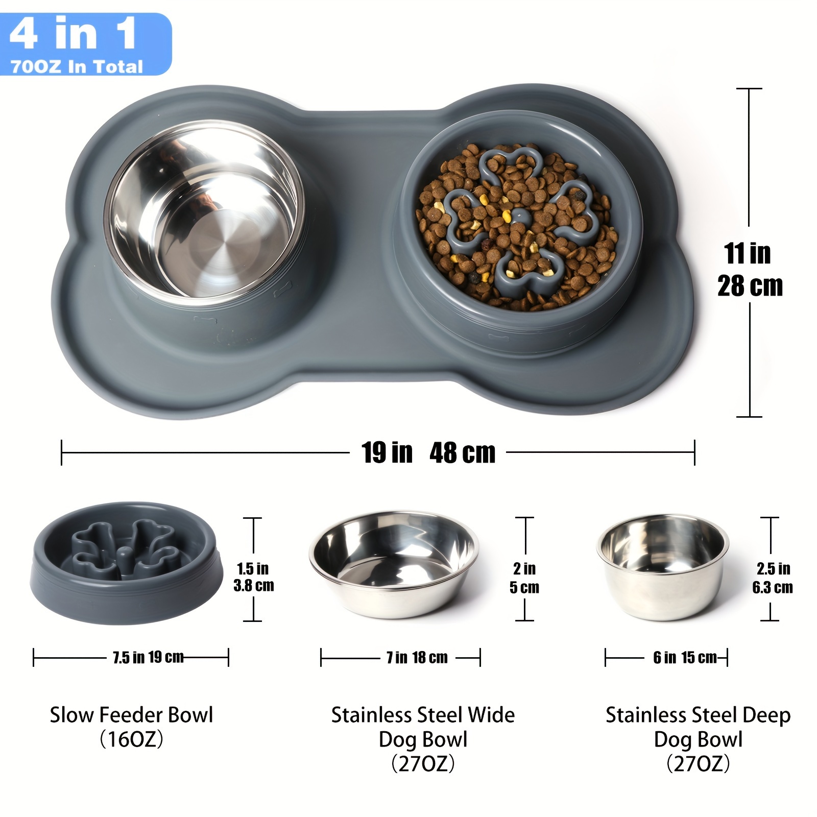 Slow Feeder Dog Double Bowls Stainless Steel 4 in 1 Food - Temu