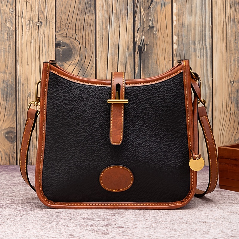 Duo Tone Leather Crossbody Bag - Black, Brown - Shoulderbags