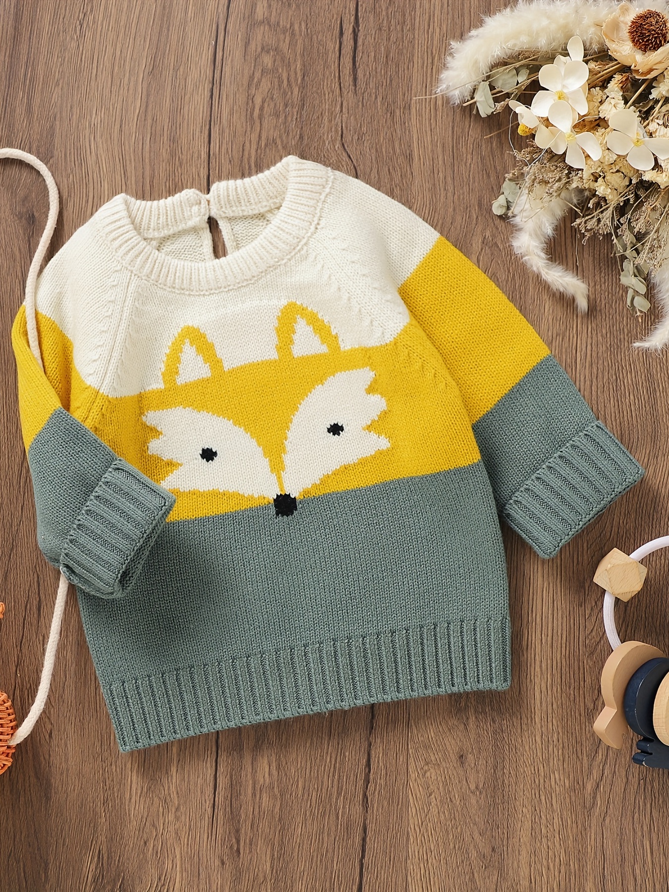Baby Kids Sweater Long Sleeve Cute Cartoon Fox Jacquard Knit Top