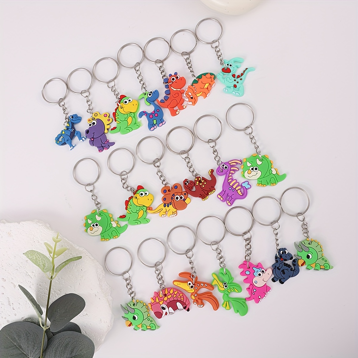 

20pcs/set Cute Dinosaur Keychain Candy Color Cartoon Hanging Pendant Silicone Keyring Bag Charms For Women Daily Use