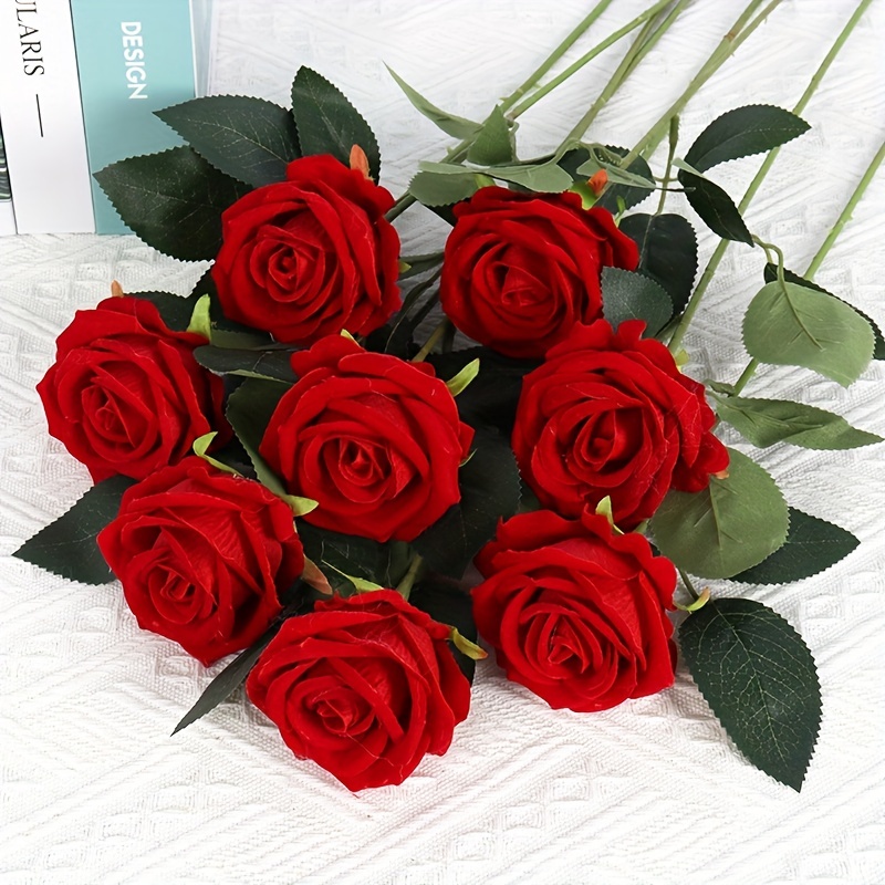 Mocoosy 12 rosas rojas artificiales de seda, rosas falsas con tallos  largos, ramos de rosas artificiales realistas para decoración de boda,  despedida
