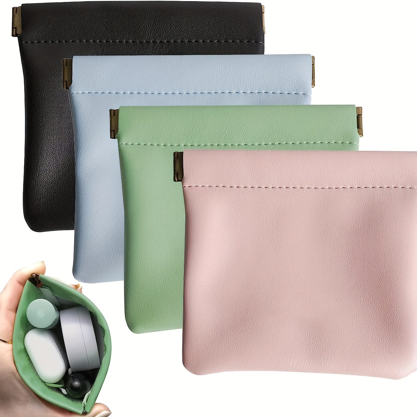 Pu Leather Self Closing Cosmetic Bag Portable Lipstick - Temu