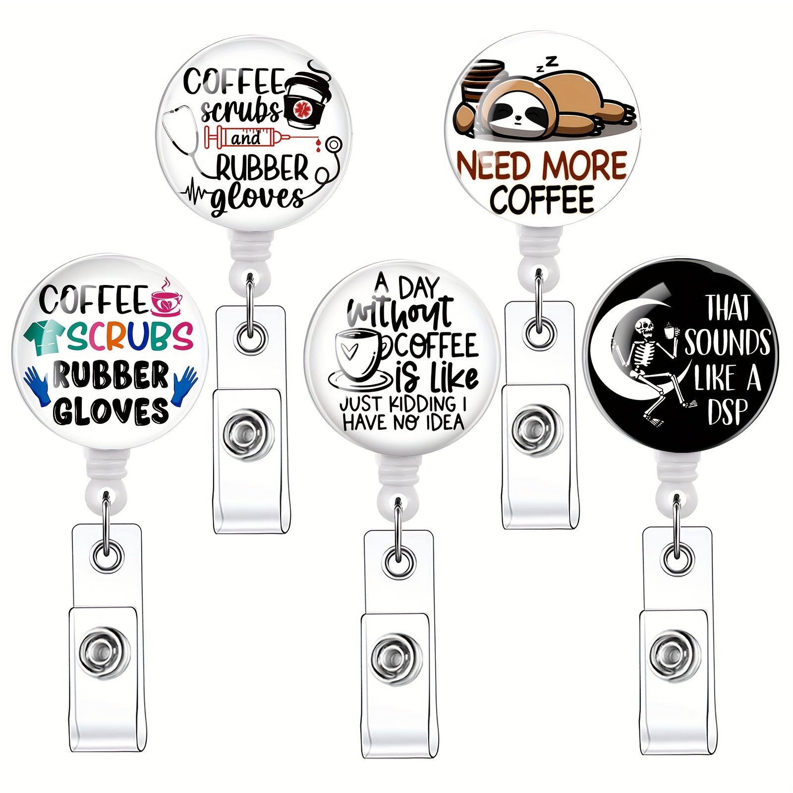 Fueled By Iced Coffee and Anxiety Badge Reel, Funny Nurse Skeleton ID Badge  Holder, Funny Teacher Badge Reel, Sarcastic Badge ID Holder