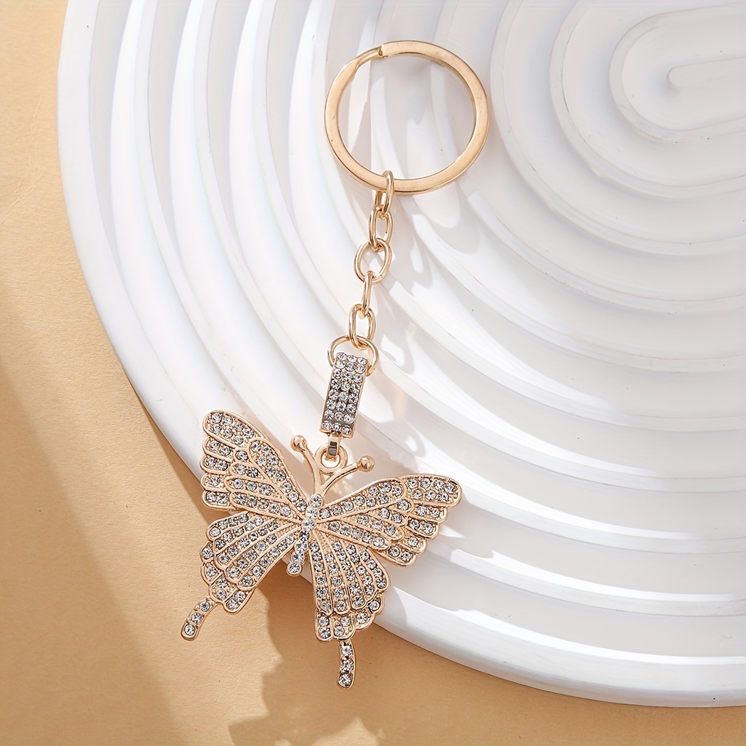 Alloy Rhinestone Golden Butterfly Keychain Fashion Cute Bag - Temu