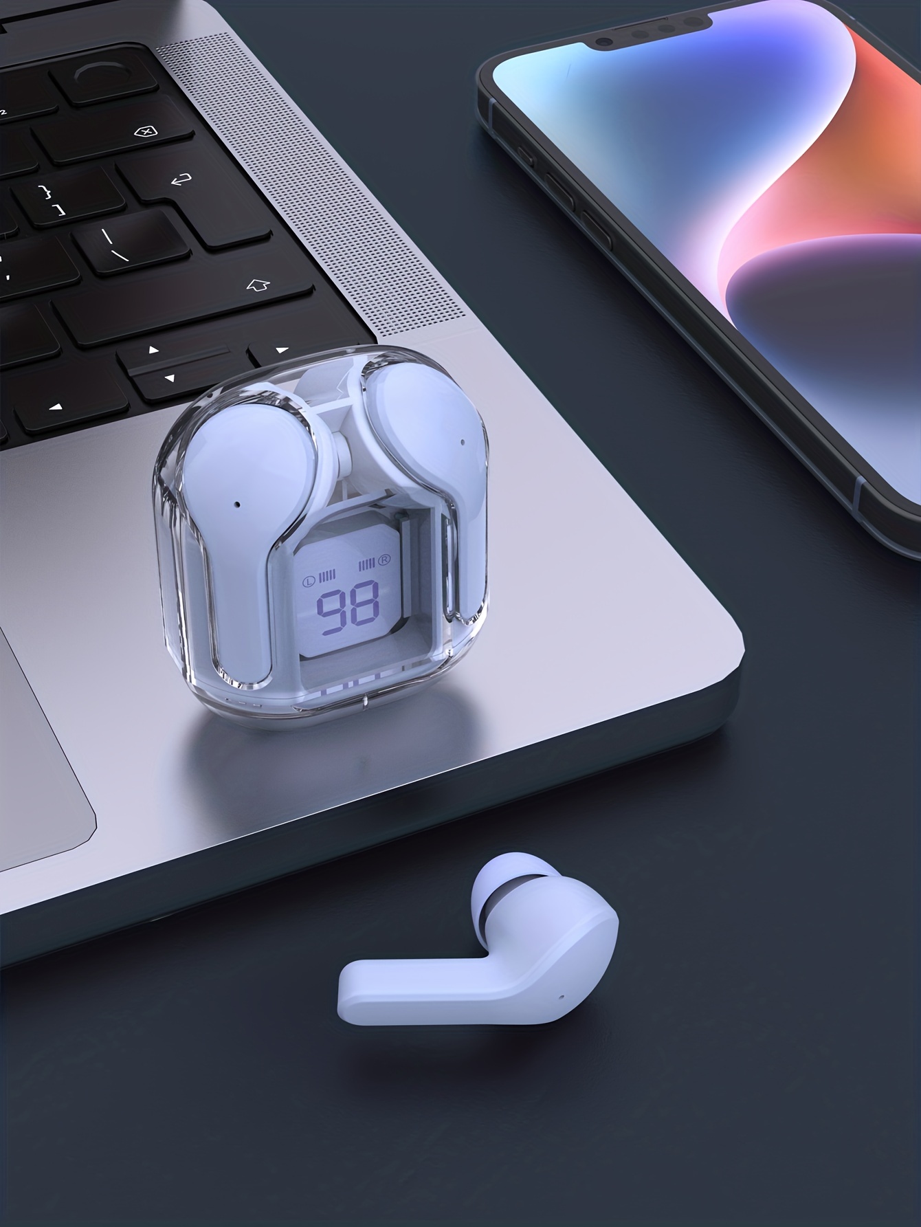 Auricolari stereo wireless colorati TWS BT V5.3 trasparenti, auricolare vivavoce in stile in-ear in silicone con display digitale della capacità della batteria, impermeabile_voghion.com