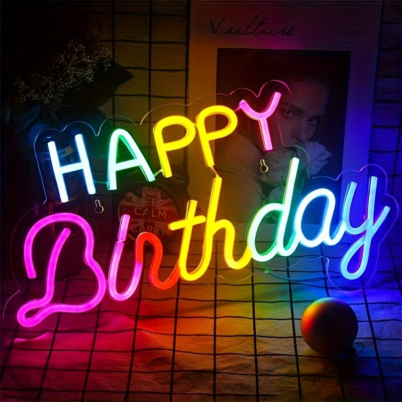 1pc 16/20 Pulgadas Led Neon Sign Happy Birthday Night Light - Temu