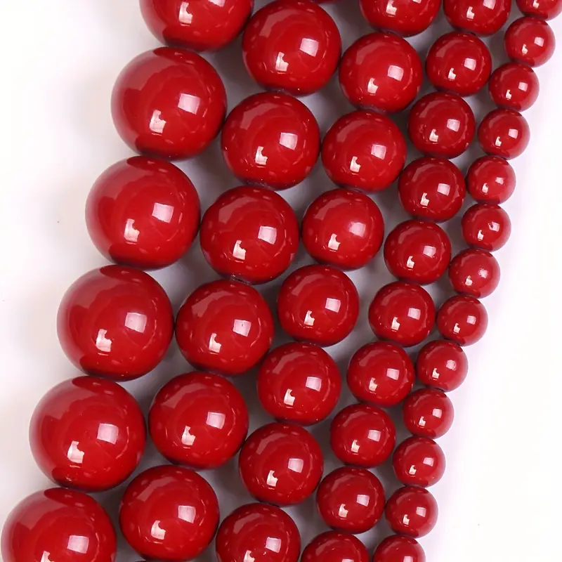 Red Cinnabar Stone Round Beads For Jewelry Making Diy Unique - Temu
