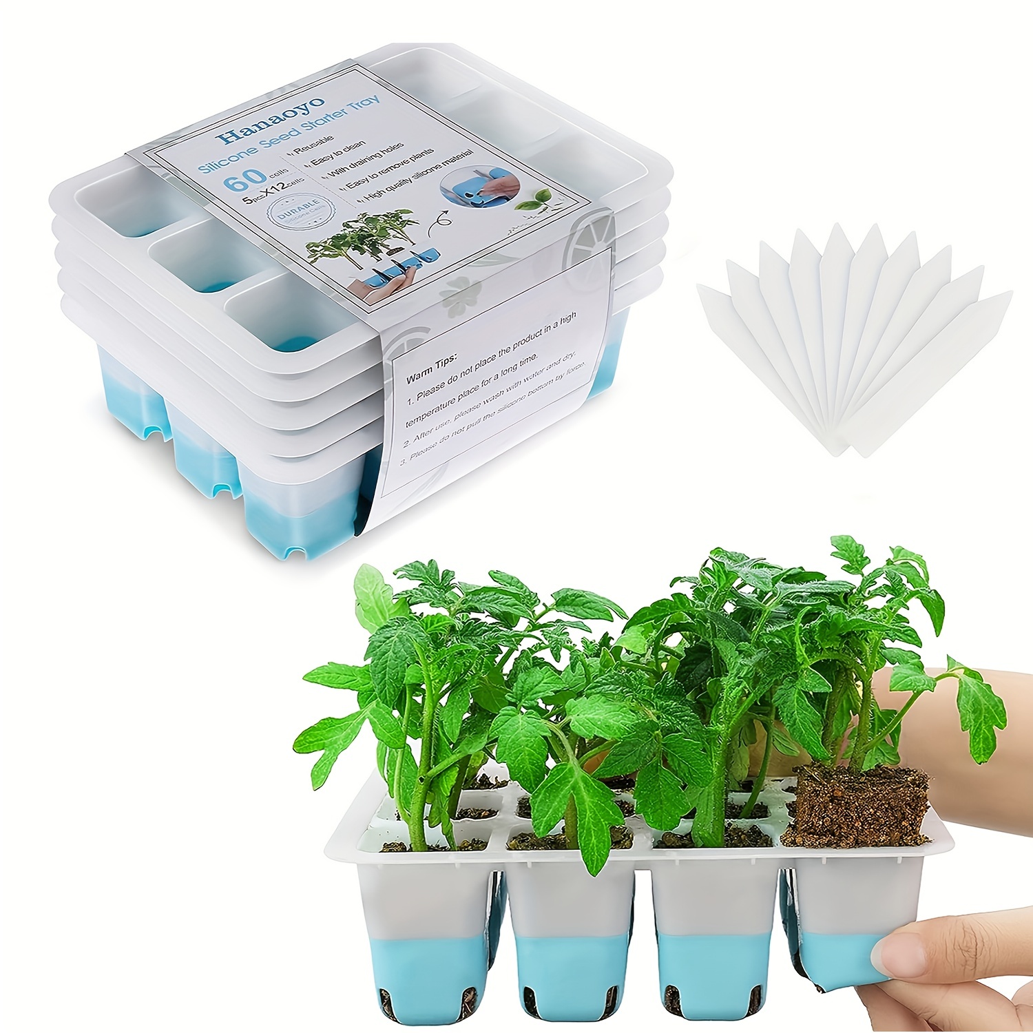 Hanaoyo Reusable Seed Starter Tray, 2 Pcs Seed Starter Kit with Flexible Pop-Out Cells (24 Cells in Total), Seedling Starter Trays for Seed Starter