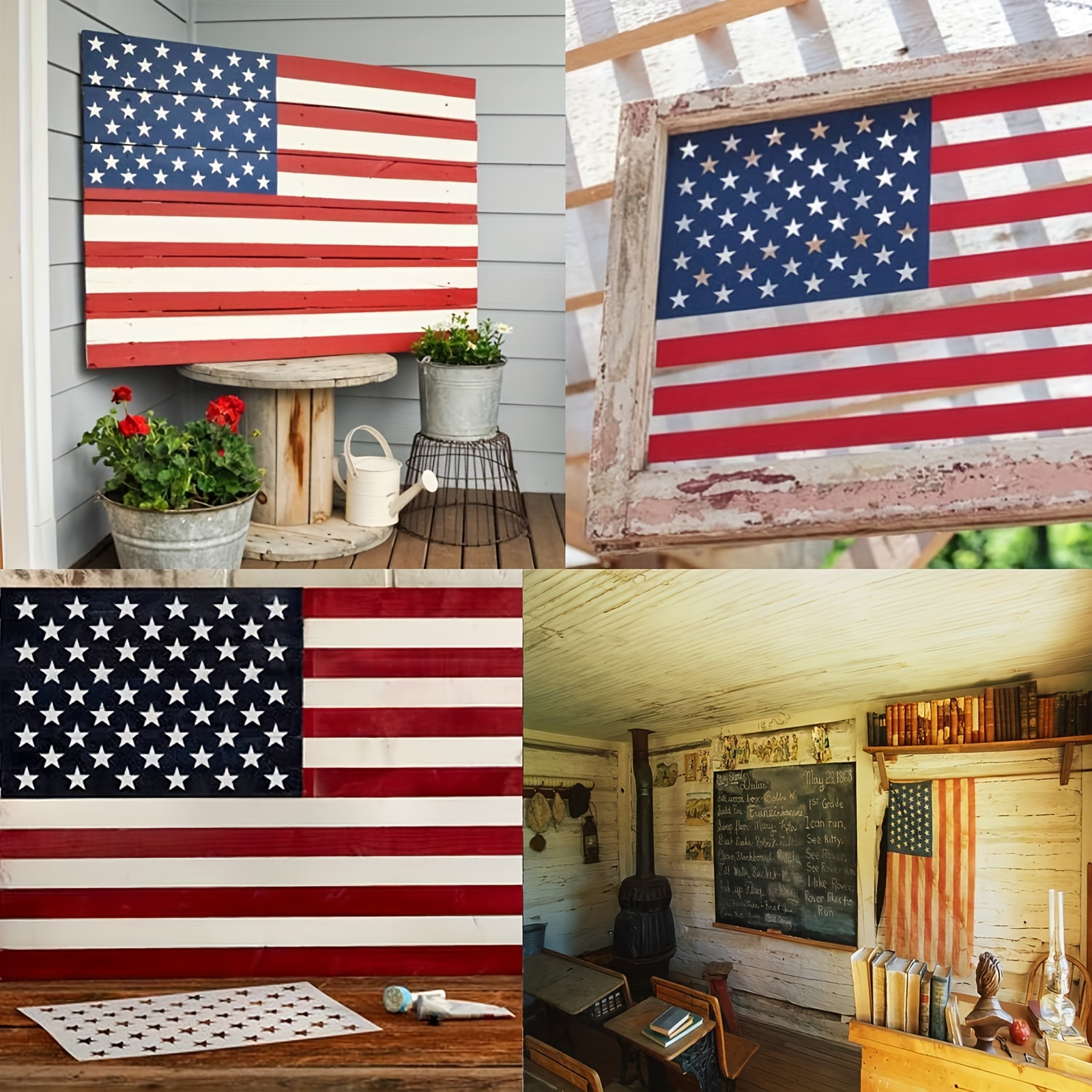 6 Pcs American Flag 50 Star Stencil, Templates for Painting on Fabric, Wood, Paper, Glass, and Wall