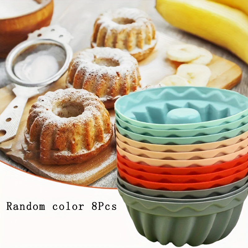 12pcs, Silicone Bundt Cake Mold, Non-Stick Mini Fluted Cake Cups, 2.5 Inch  Spiral Silicone Molds, Heat Resistant Bakeware For Bagel, Muffin, Jelly And