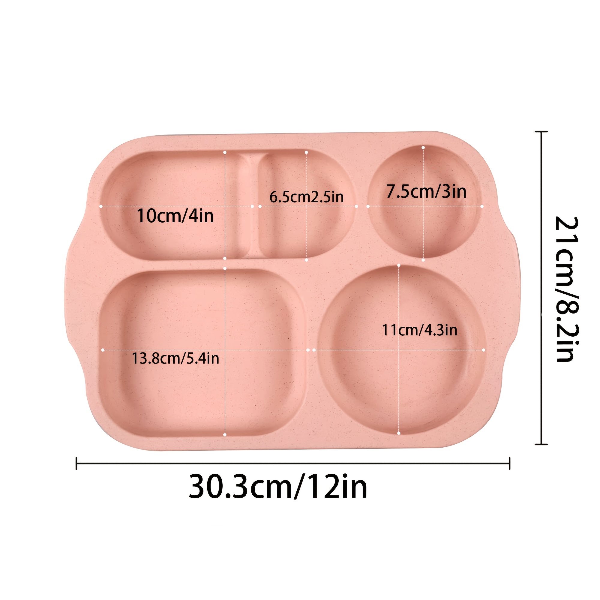 4 Pack Unbreakable Divided Plates, 6 Compartments Wheat Straw