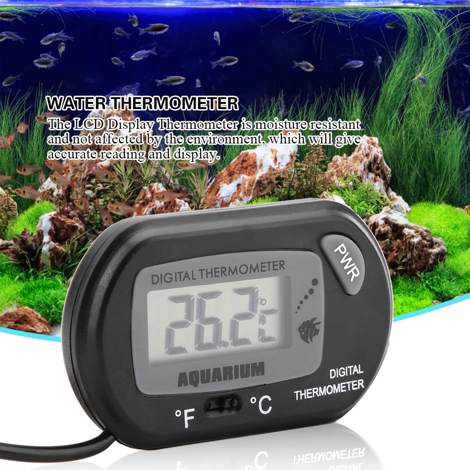 Aquarium Thermometer, Fish Tank Thermometer, Water Thermometer seachem  Prime with 3.3ft Cord Fahrenheit/Celsius(℉/℃) for Vehicle Reptile Terrarium