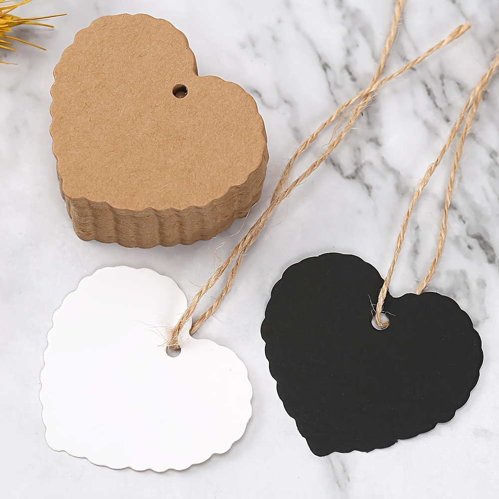 100 Pcs Tags with String White Kraft Heart Gift Tags 4x4.5 cm Valentine  Heart Shaped Paper Tags Blank Hang Tags for DIY Crafts Gift Wrapping Party