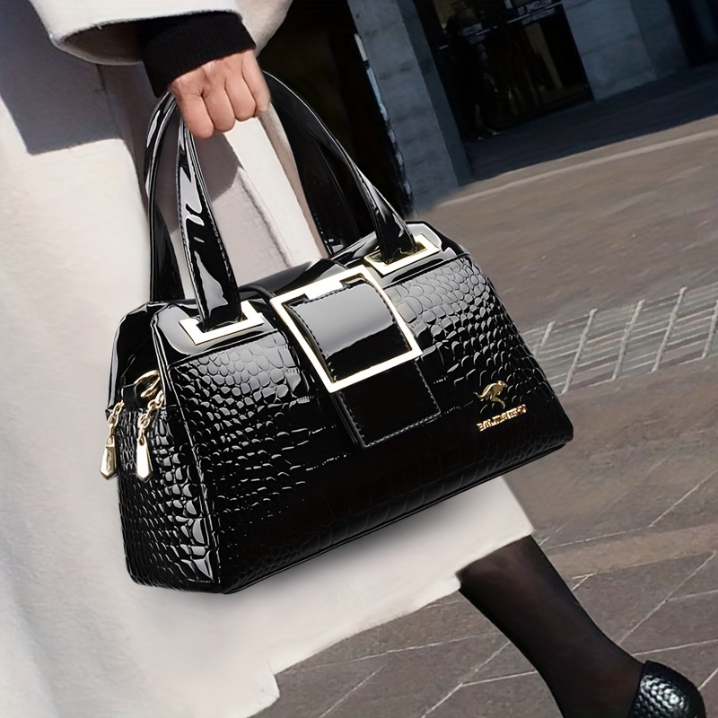 Luxury Patent Leather Women Bags Designer Crocodile Pattern