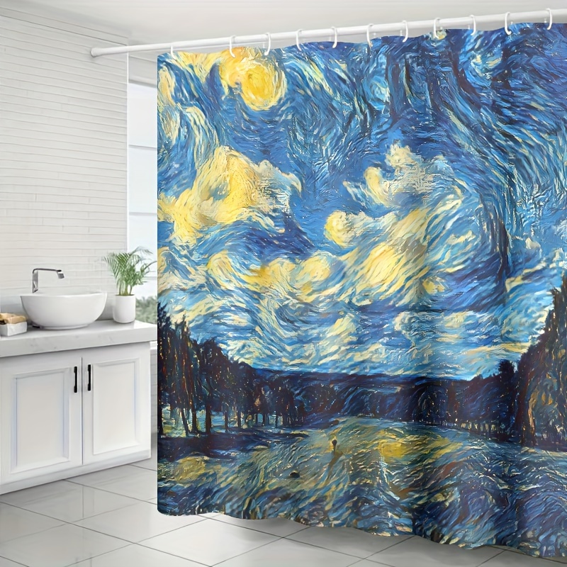 Van Gogh Shower Curtain Set Waterproof Fabric 12 Hooks - Temu