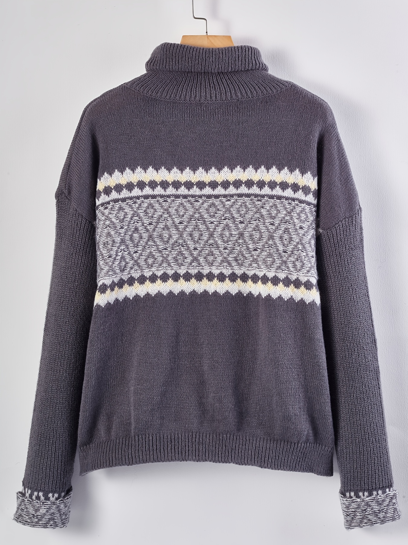 High neck jacquard knit sweater