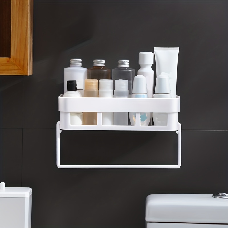 1pc wall mounted white bathroom storage rack, self adhesive PP