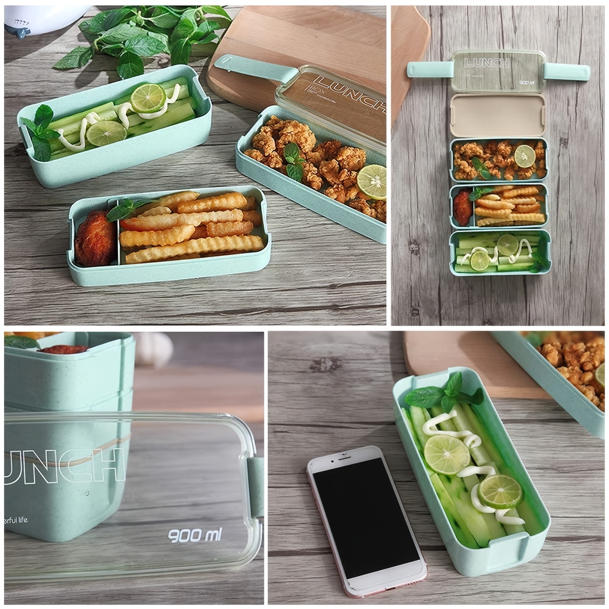 Eco-friendly Beige Stackable Bento Box Lunch Box for Adults Dishwasher and  Microwave Safe Leak Proof 2 Dividers Cutlery 