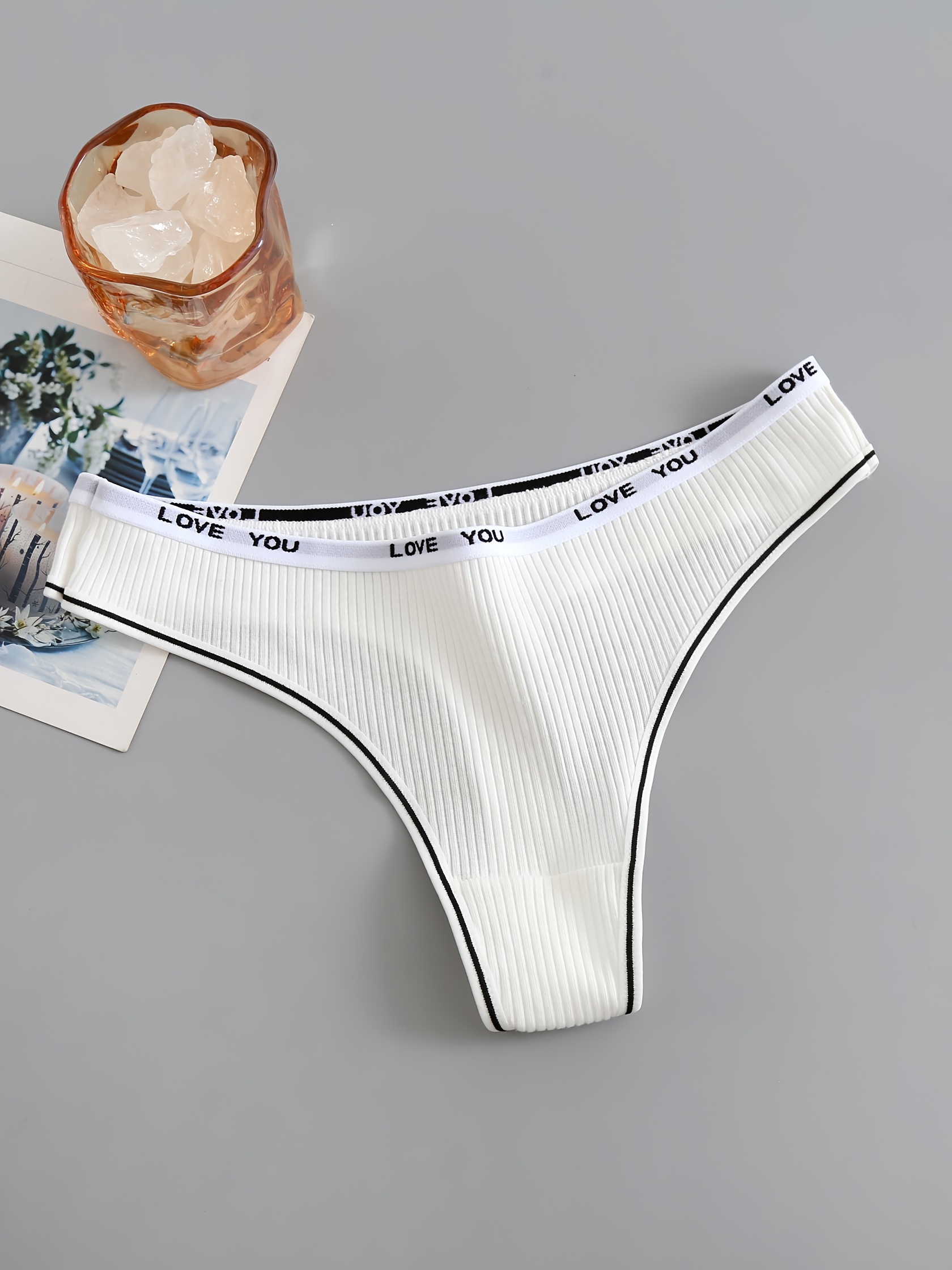 6 Pcs Seamless Sports Thongs, Comfy Low Waist Letter Print Thong Intimates  Panties, Women's Lingerie & Underwear