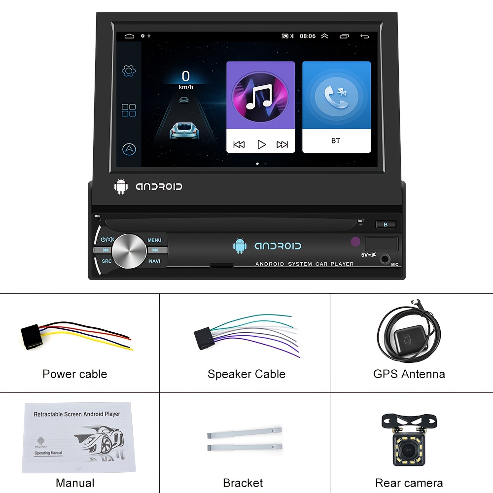 Android 8.1 Car Radio 1 DIN 7'' Touch Screen Autoradio with GPS Navigation  Bluetooth Wifi Support Mirror Link and Rear View Camera