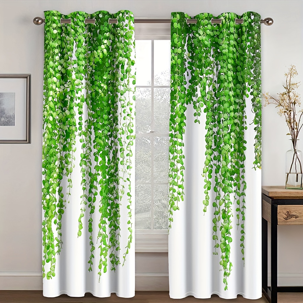 1pc Cortina de hojas de estilo rural americano semi-opaca para puerta  corrediza, aislante térmica, suave y transpirable, cortinas verdes para  sala de