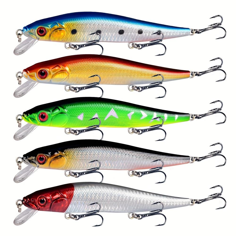 5pcs 14cm/5.51inch Swimming Minnow Hard Bait - 0.81oz Artificial Trolling  Crankbait For Pike Fishing With Treble Hook