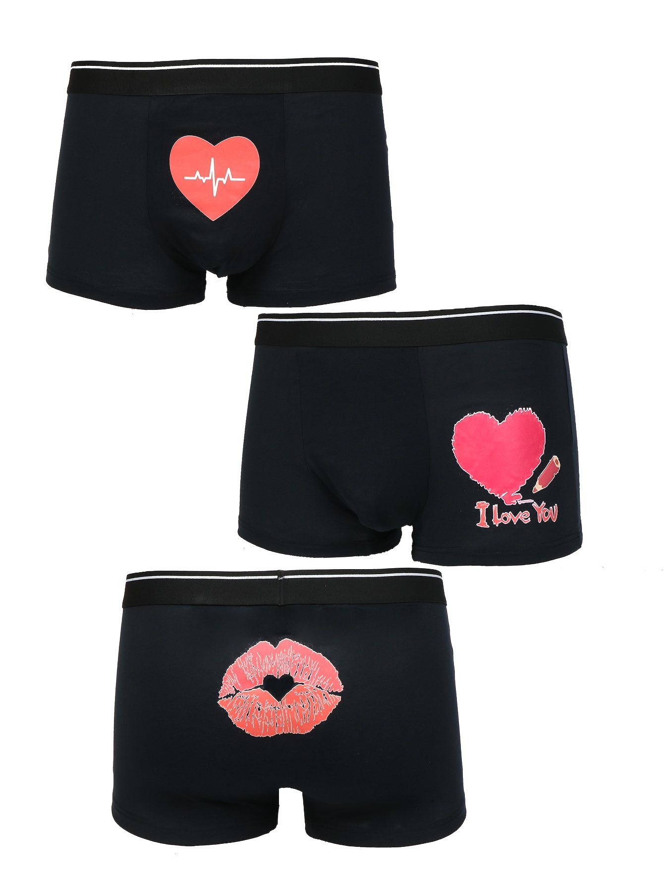 PMUYBHF Underwear Men Boxer Men's Valentine's Day Underwear Love Heart  Printed underpants Men's Thong Underwear Christmas