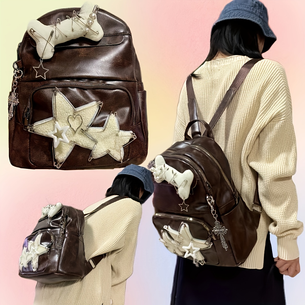 Mini Letter & Bear Print Backpack, Fashion Buckle Flap Daypack, Casual  Travel School Bag - Temu Germany