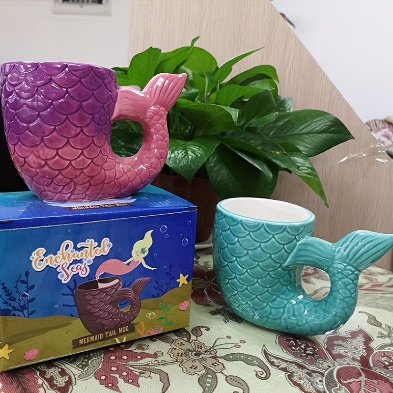 Mermaid Coffee Mug With Fish Tail Handle Ceramic Coffee Cups - Temu