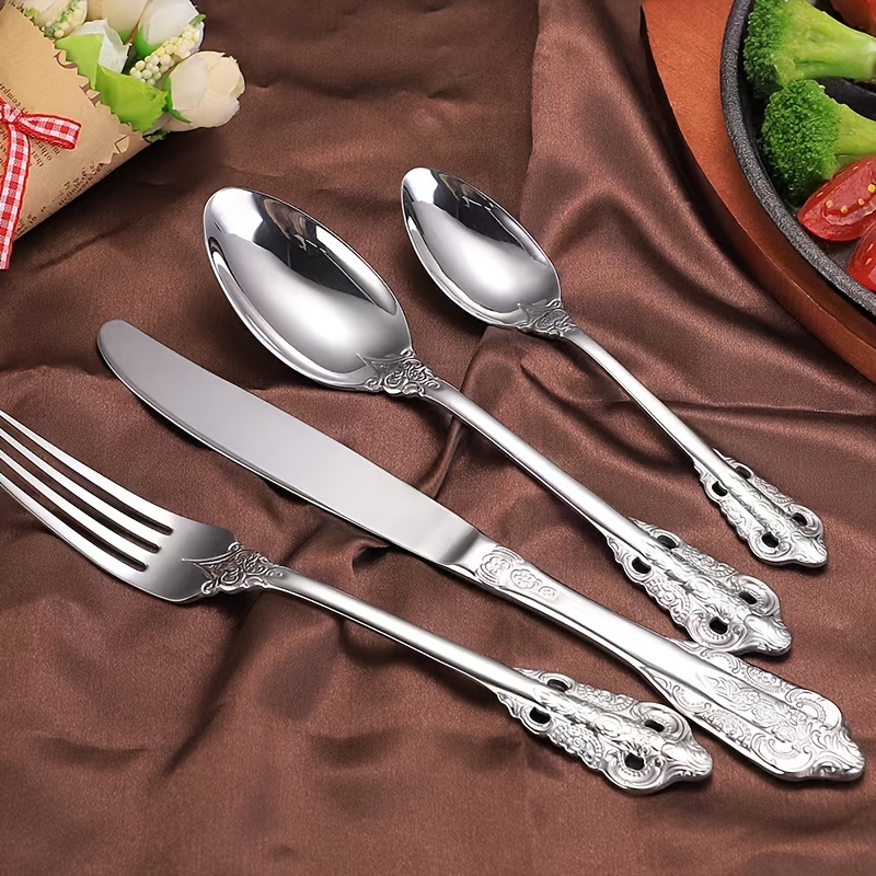 24 Piece Silverware Set with Steak Knives, Stainless Steel Flatware Set, Cutlery  Set Service for 4, Mirror Polished Utensils Set, Forks and Spoons Silverware  Set, Dishwasher Safe 