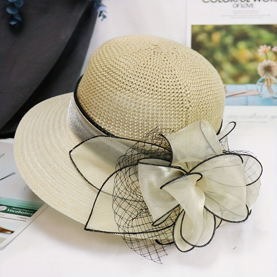 Elegant Organza Sun Hats Vintage Wide Brim Breathable Travel - Temu Canada