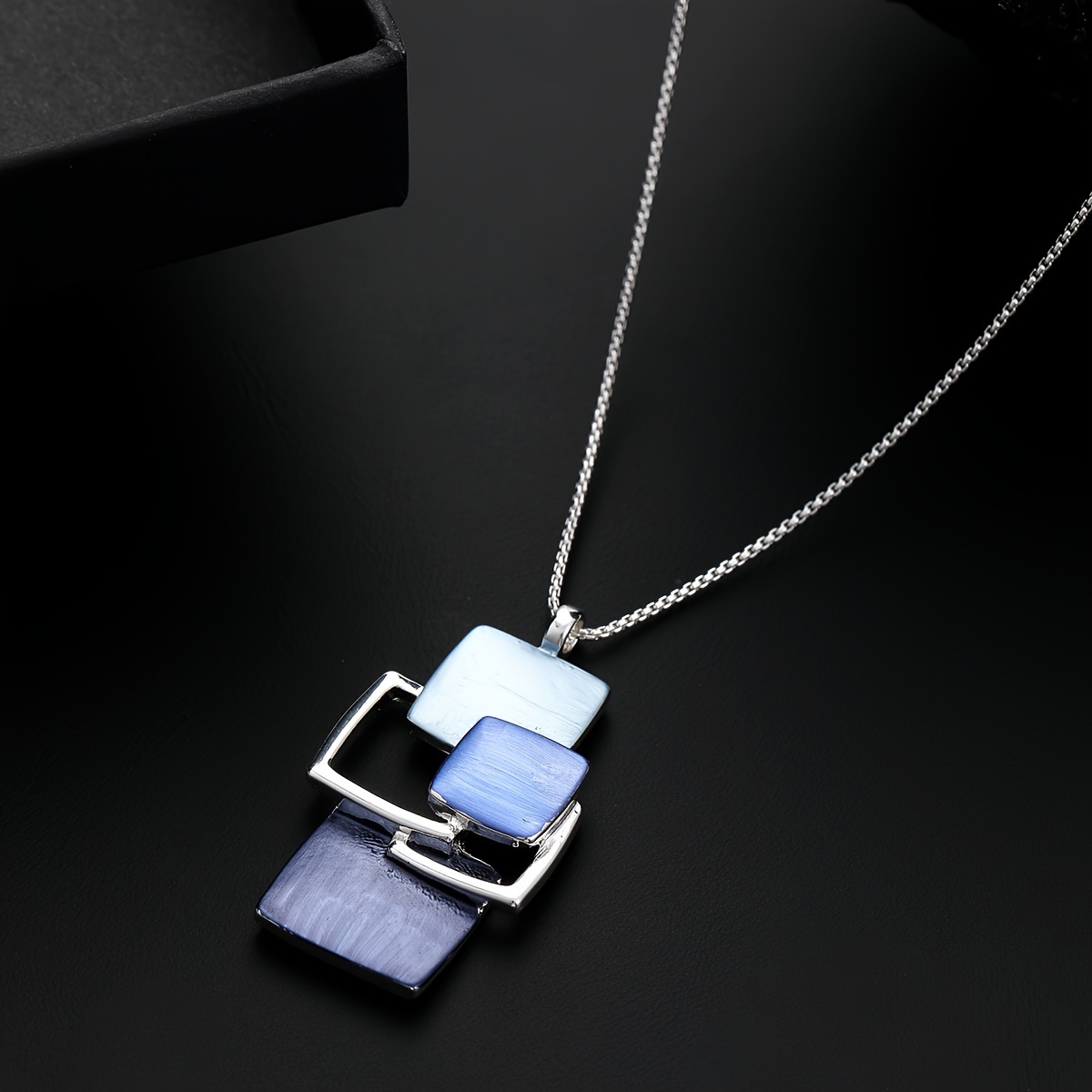 elegant boho chic silvery plated geometric square pendant necklace   weddings parties   wear details 9