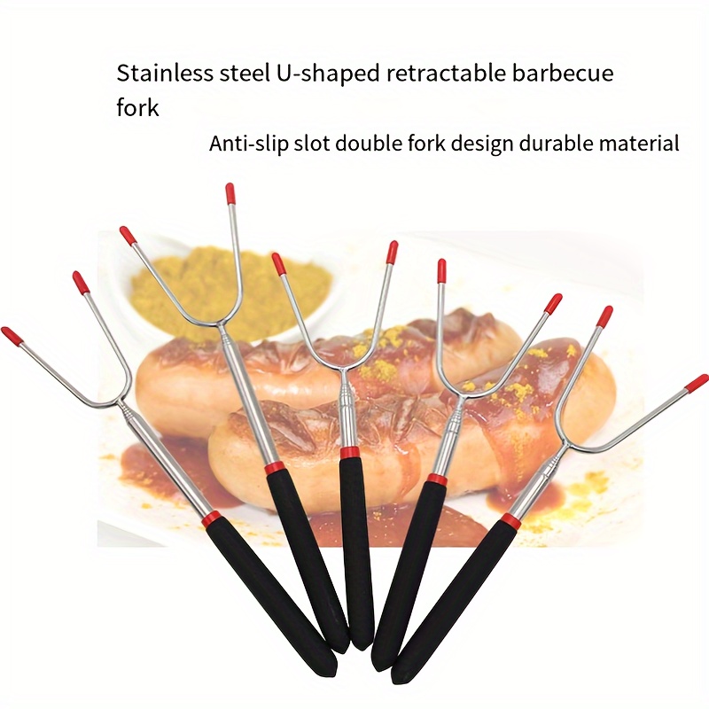 Fourchettes à barbecue 6 pièces, brochettes télescopiques de 85 cm pour  guimauve rôtie et hot-dog