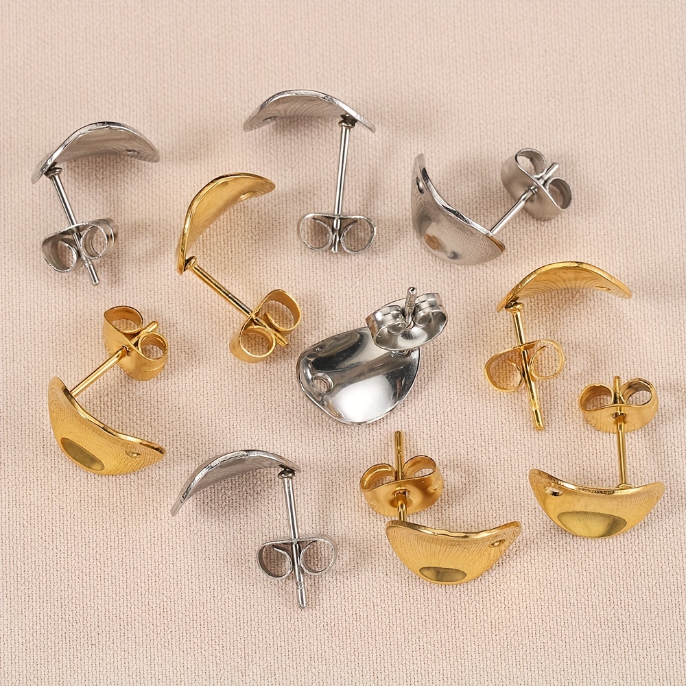 Alloy Curved Post Earrings Findings Simple Connector Stud Ear