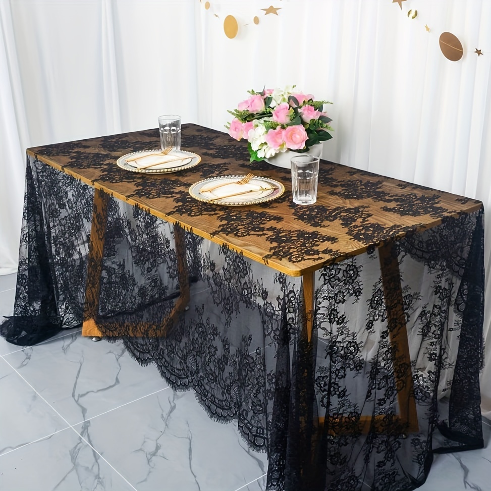 Nappe décorative en dentelle noire rétro, couverture de table en